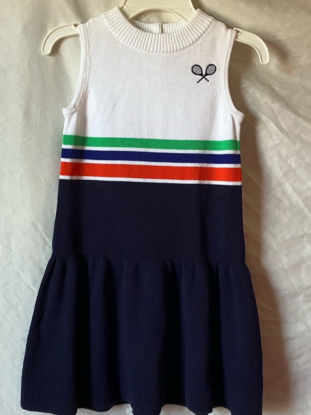 Janie and Jack Navy, White & Multi-Stripe Sleeveless Tennis Dress size 6.